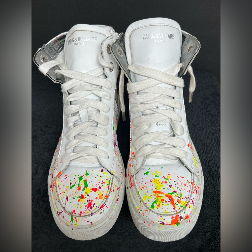 Zadig & Voltaire High Flash Keith Leather Hi White Graffiti Sneakers Women’s 38 - Picture 6 of 11